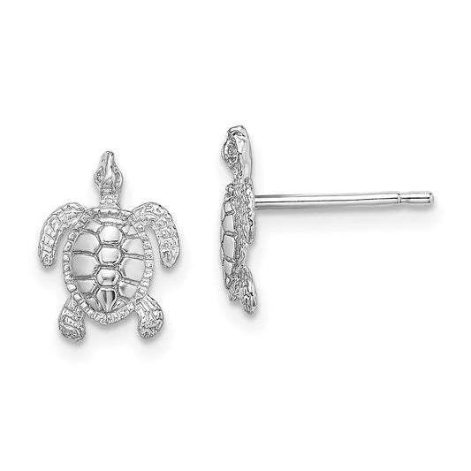 14K White Gold Polished Textured Sea Turtle Post Earrings