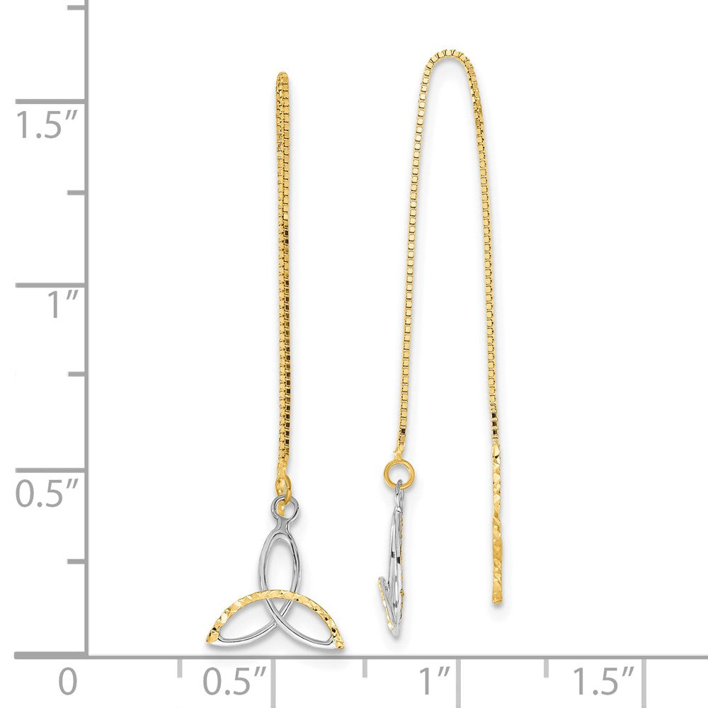 14K Two-Tone Gold Diamond-cut Box Chain Celtic Knot Threader Earrings