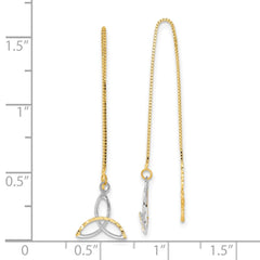 14K Two-Tone Gold Diamond-cut Box Chain Celtic Knot Threader Earrings