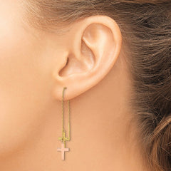 14K Yellow & Rose Gold Diamond-cut Polished Crosses Threader Earrings