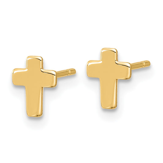 14K Yellow Gold Polished Cross Post Earrings