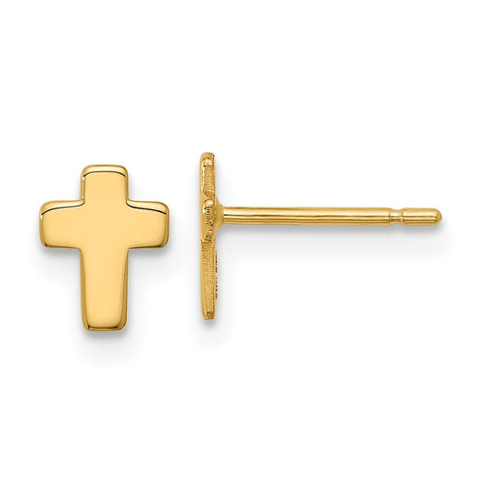 14K Yellow Gold Polished Cross Post Earrings