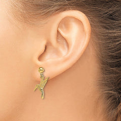 14K Yellow Gold Hummingbird Post Dangle Earrings