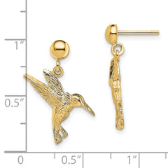 14K Yellow Gold Hummingbird Post Dangle Earrings