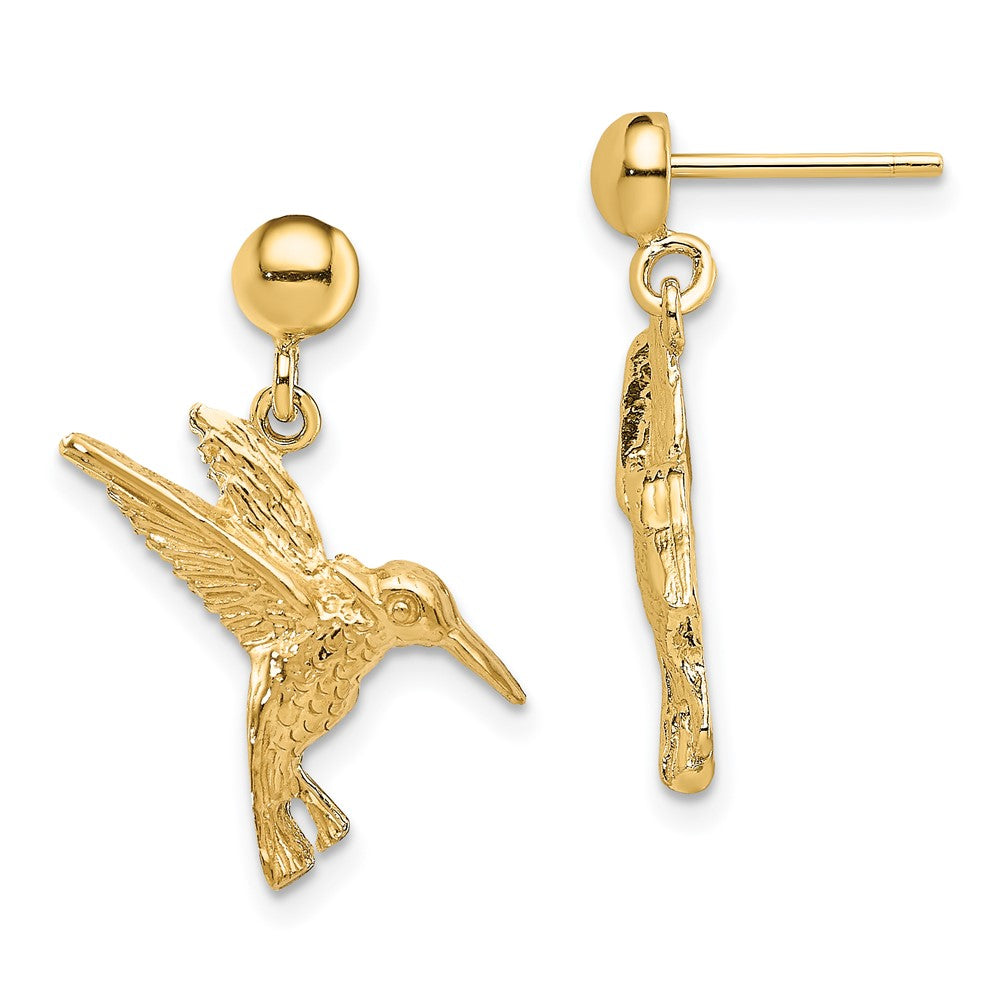 14K Yellow Gold Hummingbird Post Dangle Earrings