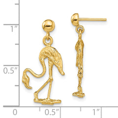 14K Yellow Gold 3D Flamingo Dangle Earrings