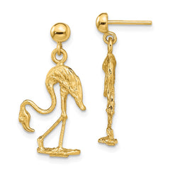 14K Yellow Gold 3D Flamingo Dangle Earrings