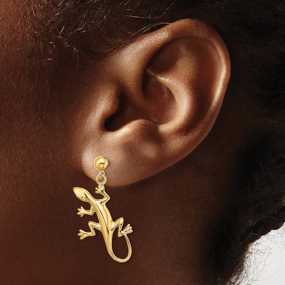 14K Yellow Gold Polished Gecko Dangle Earrings