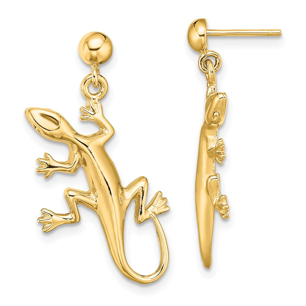 14K Yellow Gold Polished Gecko Dangle Earrings