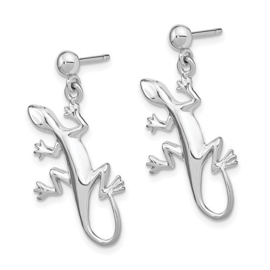 14K White Gold Polished Gecko Dangle Earrings