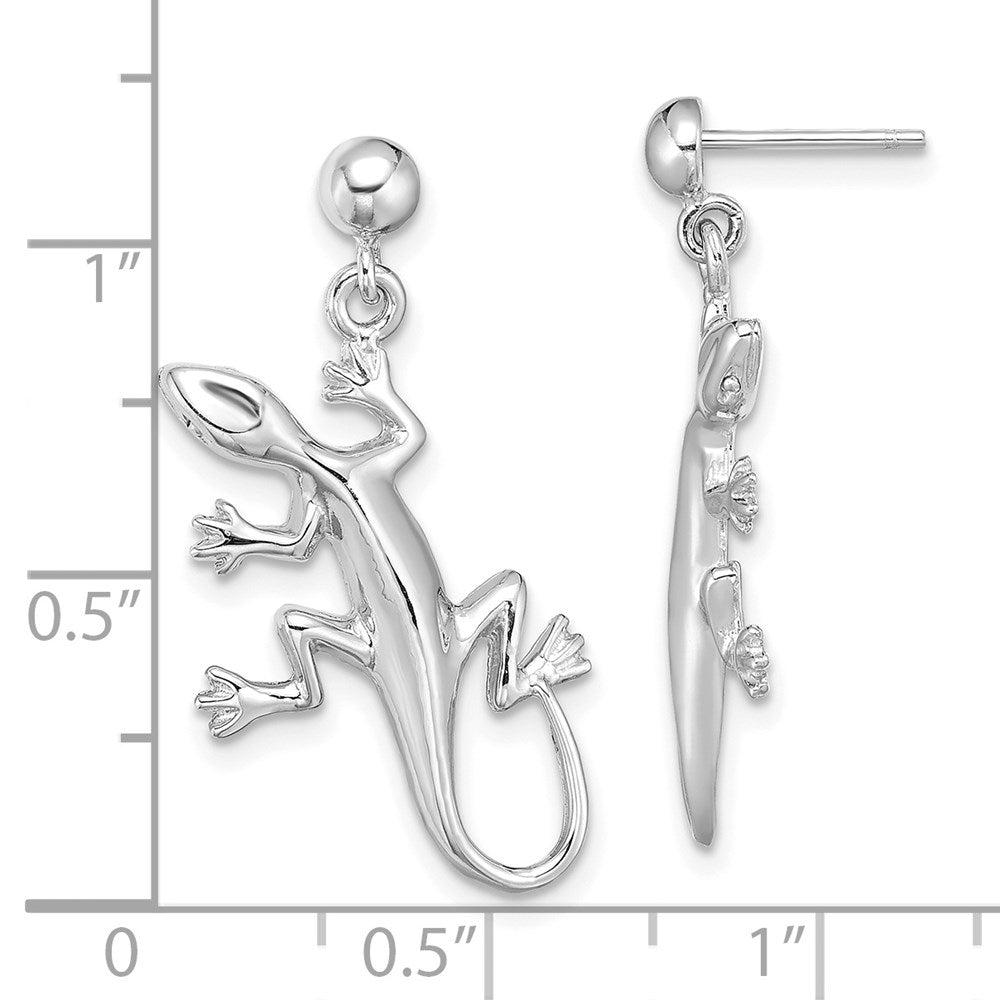 14K White Gold Polished Gecko Dangle Earrings