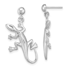 14K White Gold Polished Gecko Dangle Earrings