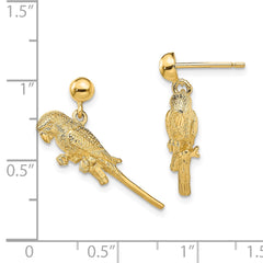 14K Yellow Gold 3D Parrot Dangle Earrings