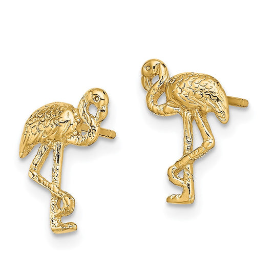 14K Yellow Gold Flamingo Post Earrings