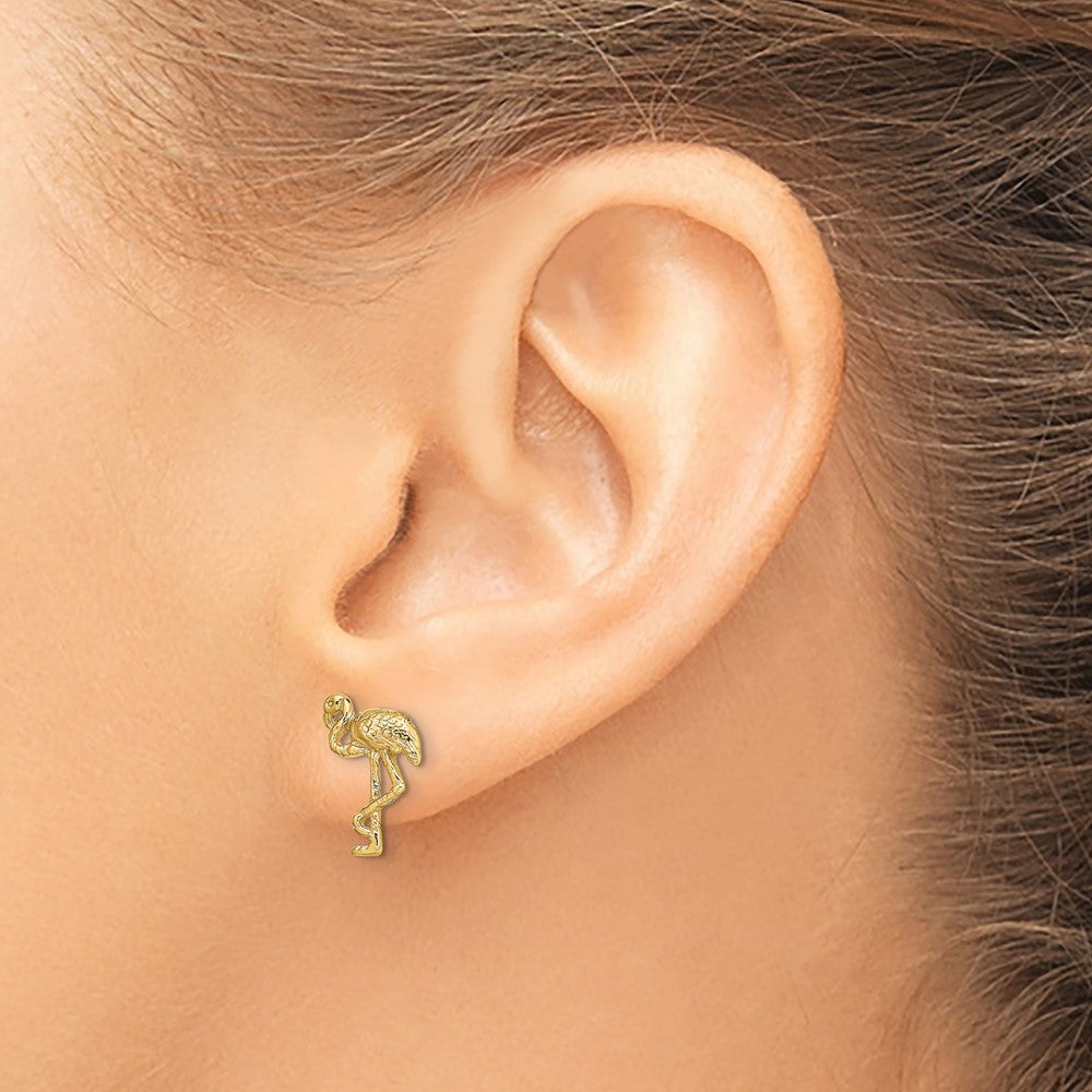 14K Yellow Gold Flamingo Post Earrings