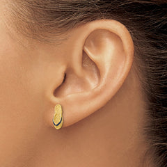 14K Yellow Gold 3D with Blue Enamel Single Flip-Flop Post Earrings