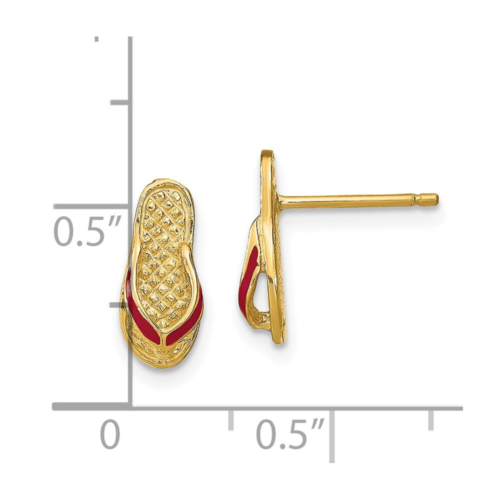 14K Yellow Gold 3D with Fuschia Enamel Single Flip-Flop Post Earrings