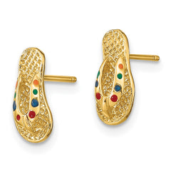 14K Yellow Gold 3D with Multi-Color Enamel Flip-Flop Earrings