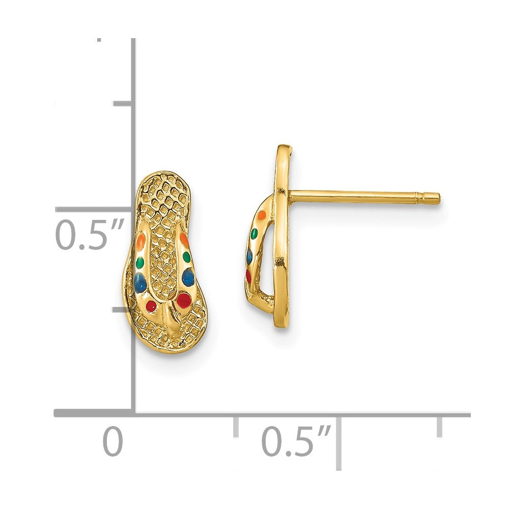 14K Yellow Gold 3D with Multi-Color Enamel Flip-Flop Earrings