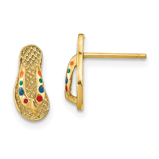 14K Yellow Gold 3D with Multi-Color Enamel Flip-Flop Earrings