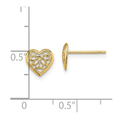 14K Yellow Gold Filigree Heart Post Earrings