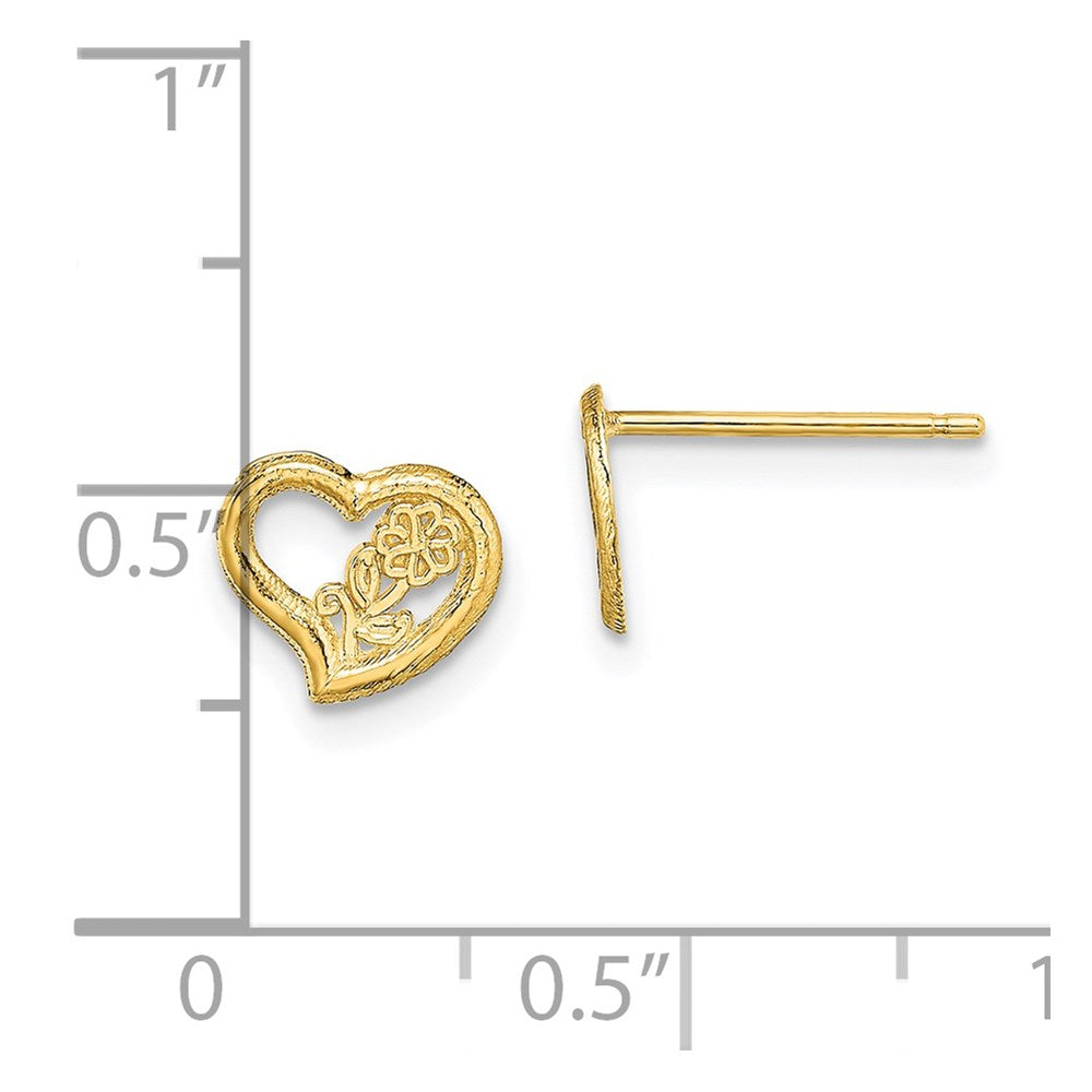 14K Yellow Gold Open Heart with Flower Post Earrings