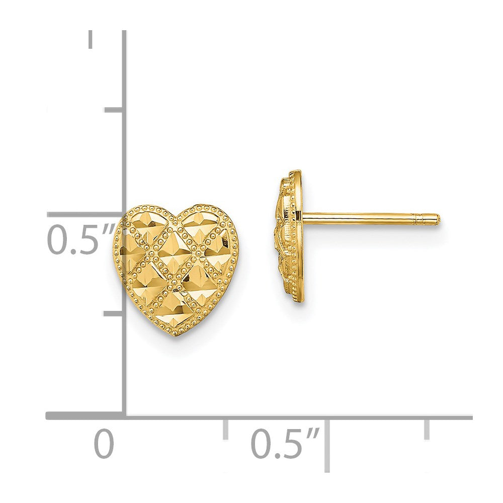 14K Yellow Gold Criss-Cross with Diamond-cut Heart Post Earrings