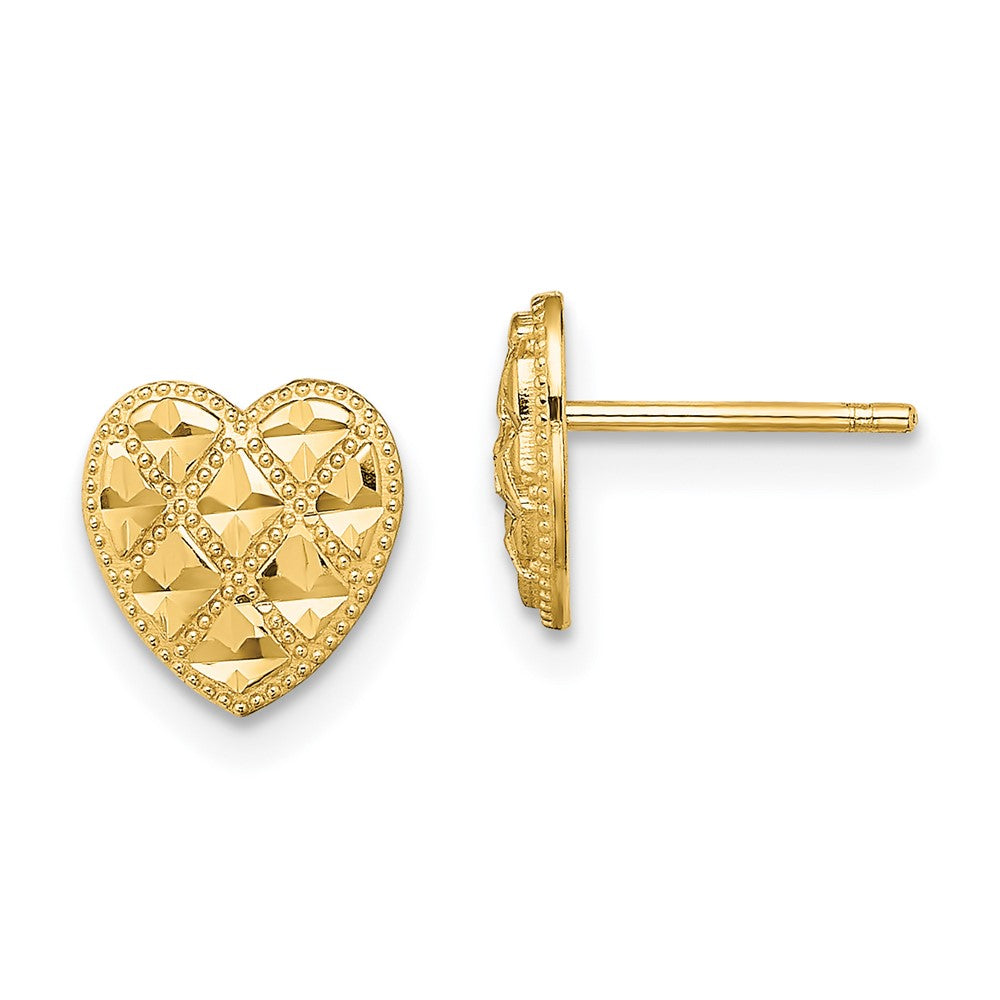 14K Yellow Gold Criss-Cross with Diamond-cut Heart Post Earrings