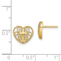 14K Yellow Gold Heart with Cross Post Earrings