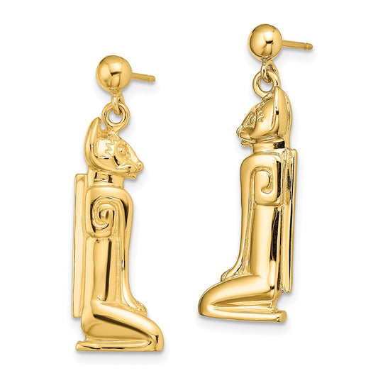 14K Yellow Gold 2D MARCO ISLAND Cat Dangle Earrings