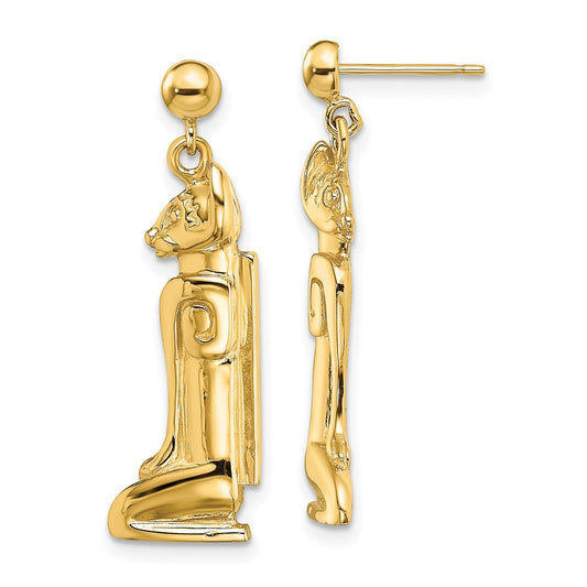 14K Yellow Gold 2D MARCO ISLAND Cat Dangle Earrings