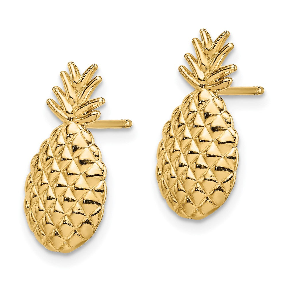 14K Yellow Gold Textured Pineapple Post Earrings