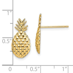 14K Yellow Gold Textured Pineapple Post Earrings