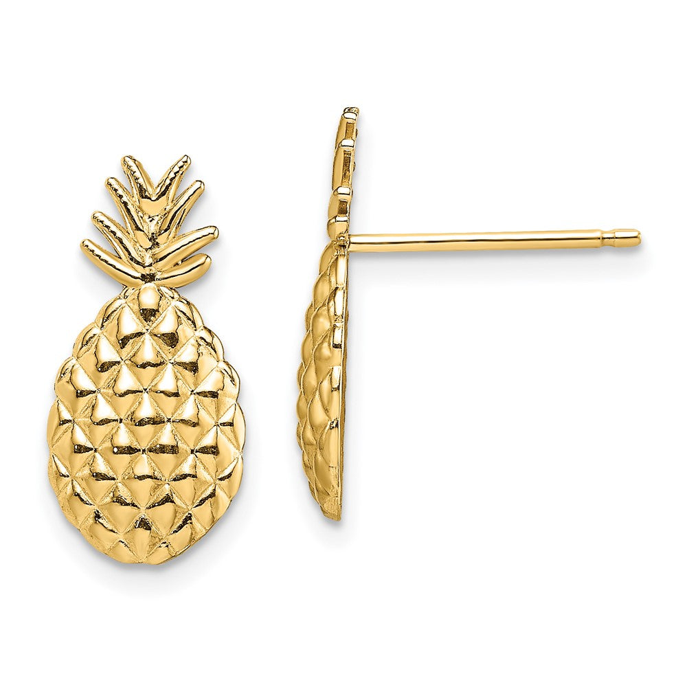 14K Yellow Gold Textured Pineapple Post Earrings