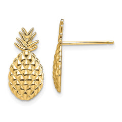 14K Yellow Gold Textured Pineapple Post Earrings