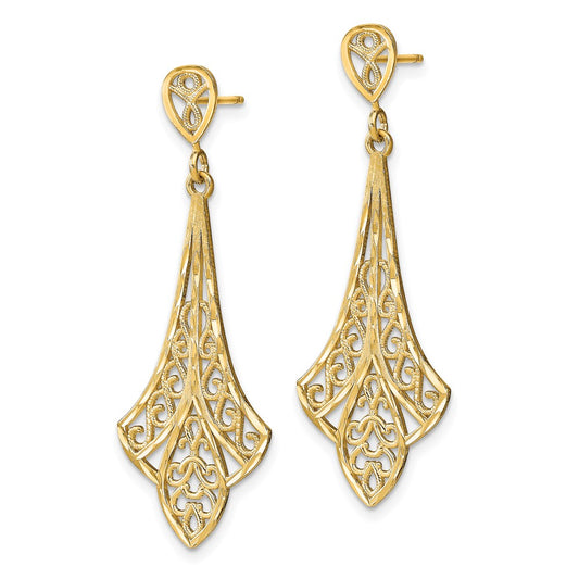 14K Yellow Gold Diamond-cut Filigree Dangle Post Earrings