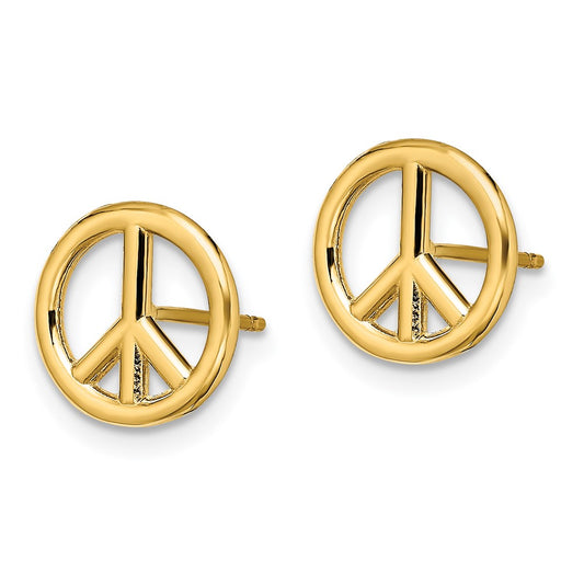 14K Yellow Gold Polished Peace Symbol Post Earrings