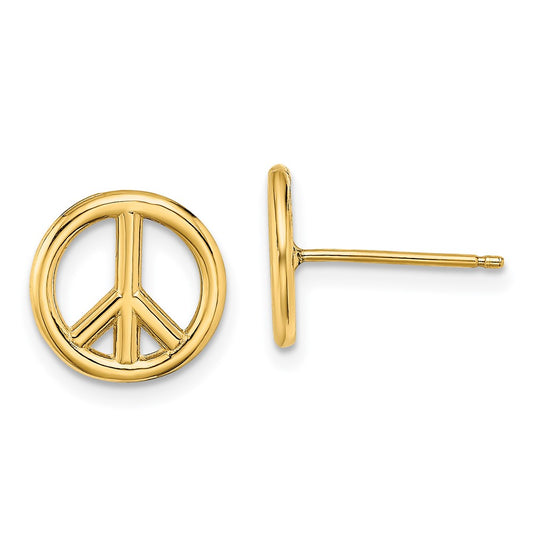 14K Yellow Gold Polished Peace Symbol Post Earrings