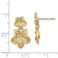 14K Yellow Gold Double Plumeria Flower Post Dangle Earrings