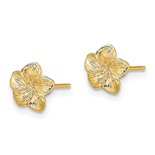 14K Yellow Gold Plumeria Flower Post Earrings