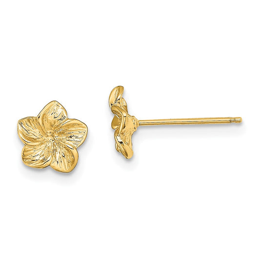 14K Yellow Gold Plumeria Flower Post Earrings