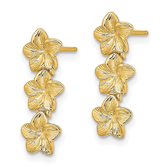 14K Yellow Gold Triple Flower Post Dangle Earrings