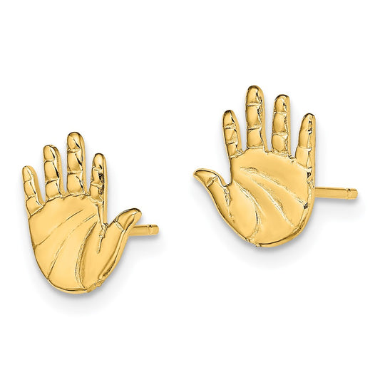 14K Yellow Gold Single Hand Print Post Earrings