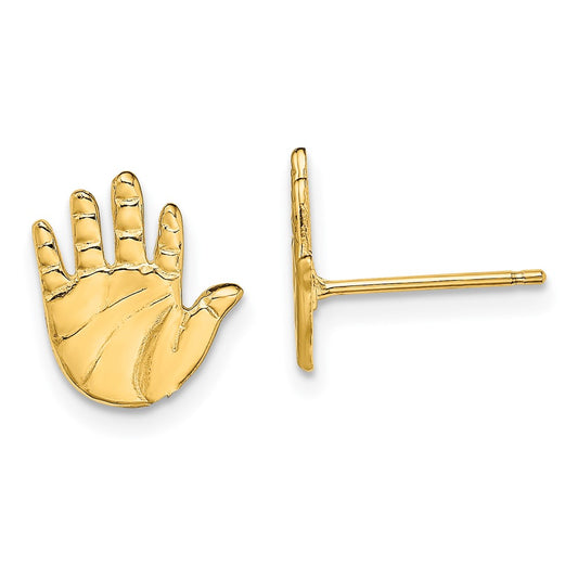 14K Yellow Gold Single Hand Print Post Earrings