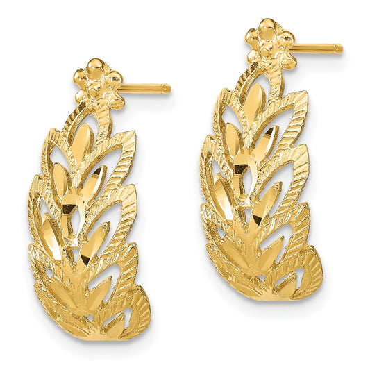 14K Yellow Gold Diamond-cut Leaf Pattern Post Earrings