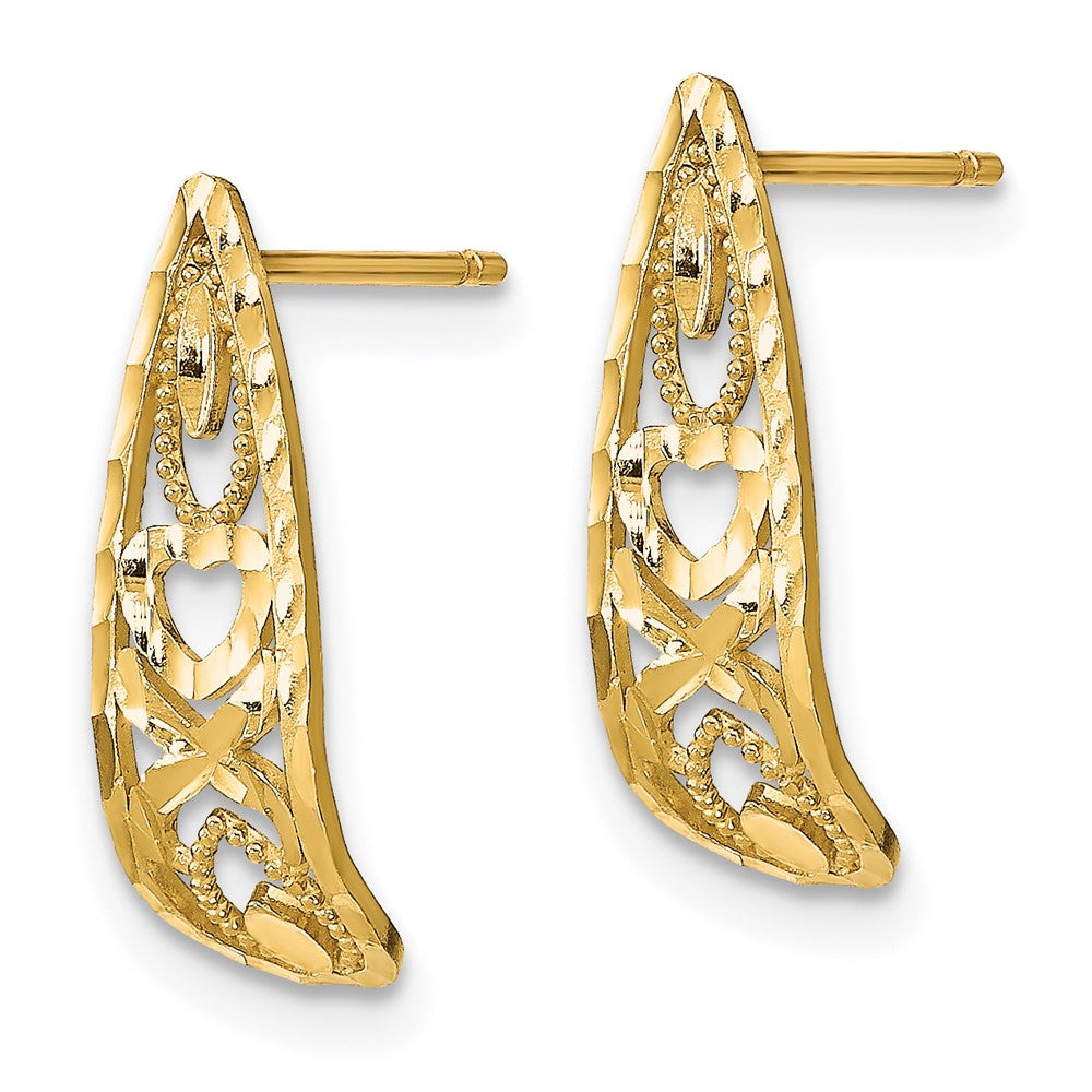 14K Yellow Gold Diamond-cut Heart and X Mini Post Earrings