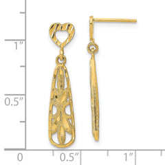 14K Yellow Gold Diamond-cut Teardrop Heart Dangle Post Earrings