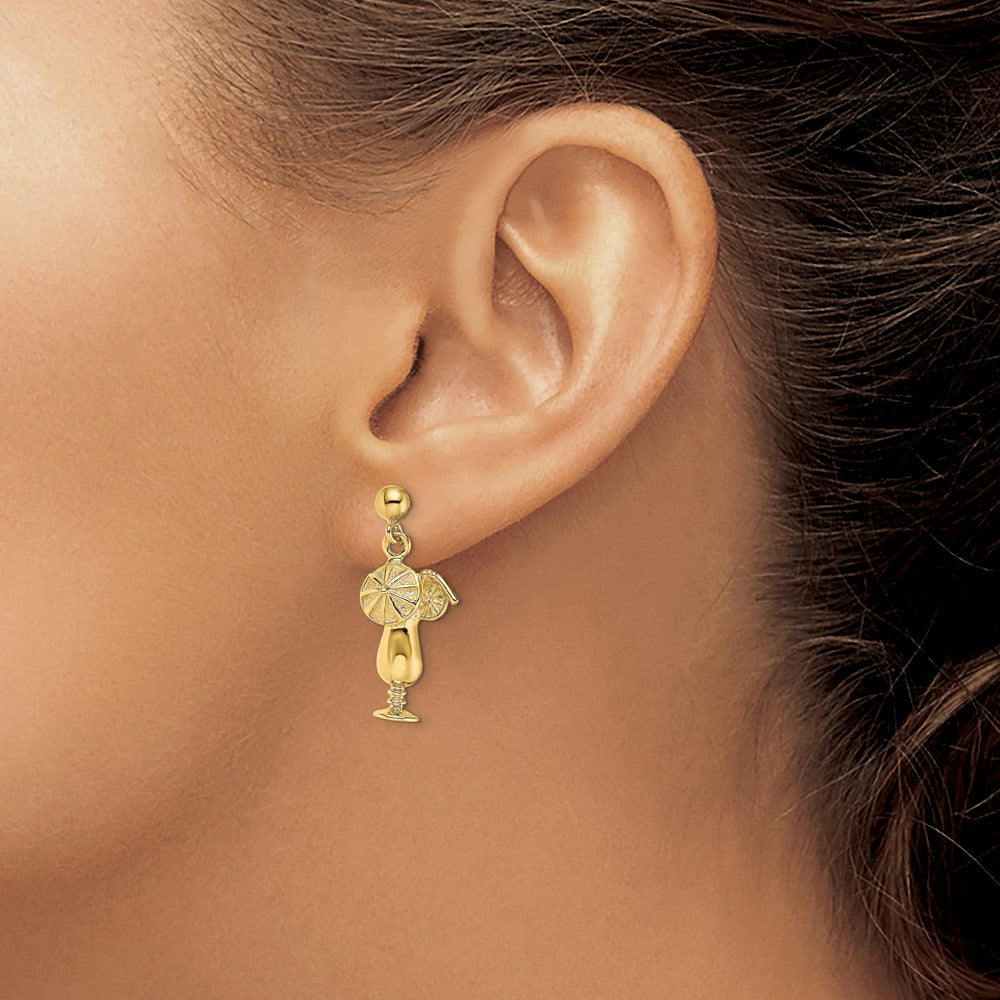 14K Yellow Gold Polished Tropical Drink Earrings