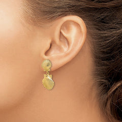 14K Yellow Gold Double Scallop Shell Dangle Earrings
