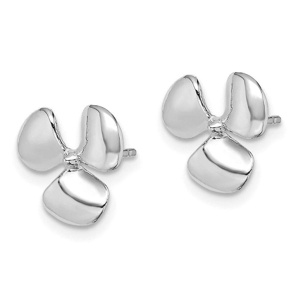 14K White Gold Polished Three Blade Propeller with Center Bead Post Earrings